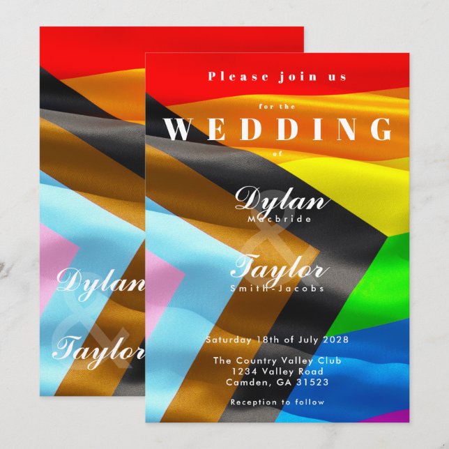 Bold Pride Flag Typography Gay Wedding Invitation (Front/Back)