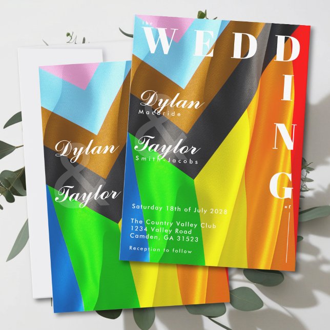 Bold Pride Flag Typography LGBTQ Wedding Invitation (Creator Uploaded)