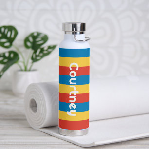 Bold Primary Colour Stripes Water Bottle with Name
