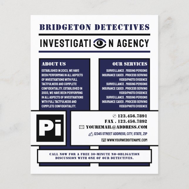 Bold Private Eye, Private Detective Investigator Flyer (Front)