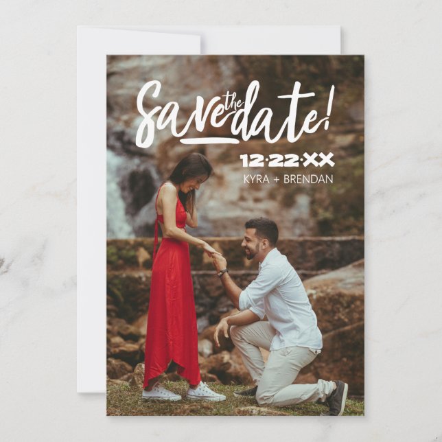 Bold Proposal Full Photo Design with Modern Script Save The Date (Front)