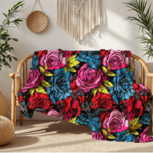 Bold Punk Blooms Floral Fleece Blanket