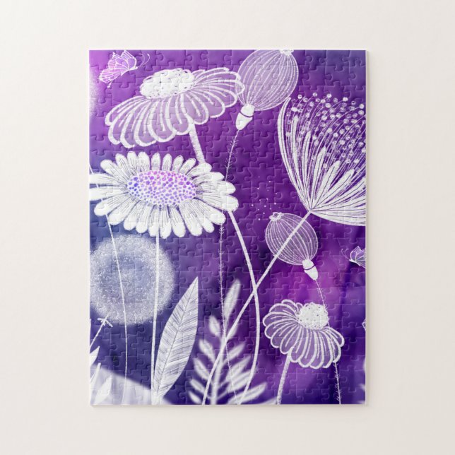 Bold Purple and Violet Wild Flower Art Jigsaw Puzzle (Vertical)