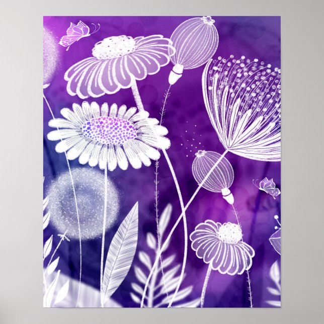 Bold Purple and Violet Wild Flower Art Poster (Front)