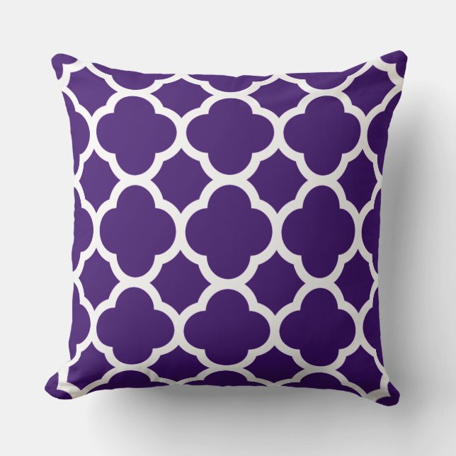 Bold Purple and White Quatrefoil Pattern Cushion (Front)