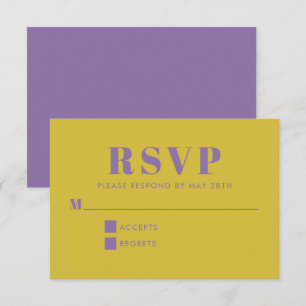 Bold Purple and Yellow Typography Modern Wedding RSVP Card