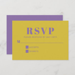 Bold Purple and Yellow Typography Modern Wedding   RSVP Card