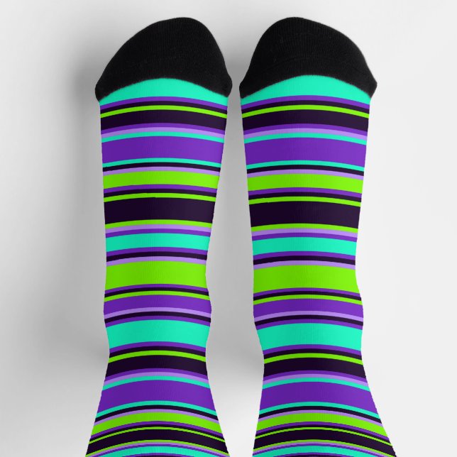 Bold Purple, Aqua, & Chartreuse Crew Socks (Top)
