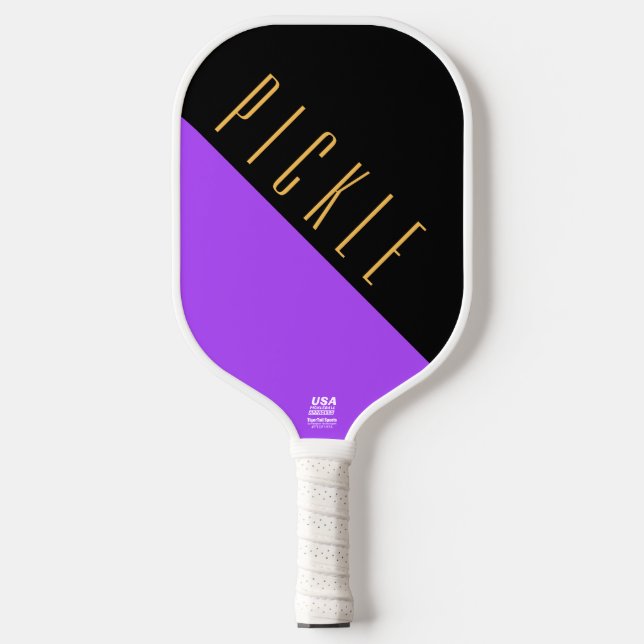 Bold Purple Black Diagonals Fun Cool Motto Text Pickleball Paddle (Front)