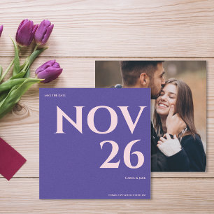Bold Purple & Blush Photo Wedding Save the Date Announcement