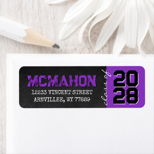 Bold Purple Chalkboard Grad Return Address