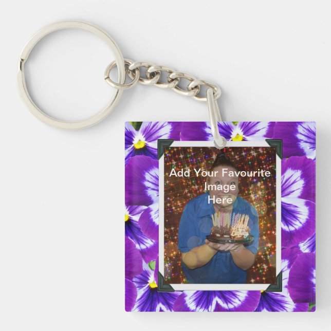 Bold Purple Fairy Pansies, Photo Frame  Key Ring (Front)