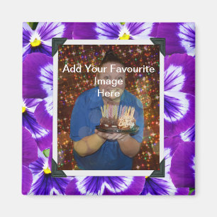 Bold Purple Fairy Pansies, Photo Frame Magnet