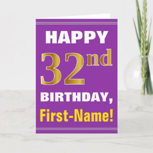 Bold, Purple, Faux Gold 32nd Birthday w/ Name Card