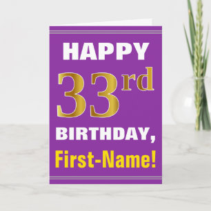 Bold, Purple, Faux Gold 33rd Birthday w/ Name Card