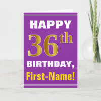 Bold, Purple, Faux Gold 36th Birthday w/ Name Card