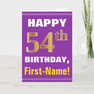 Bold, Purple, Faux Gold 54th Birthday w/ Name Card