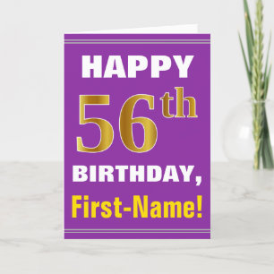 Bold, Purple, Faux Gold 56th Birthday w/ Name Card