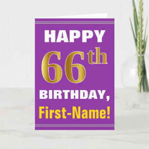 Bold, Purple, Faux Gold 66th Birthday w/ Name Card