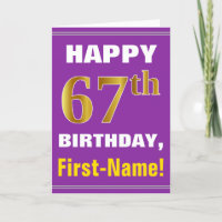 Bold, Purple, Faux Gold 67th Birthday w/ Name Card