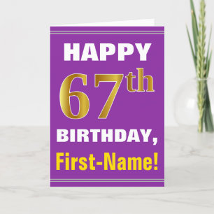 Bold, Purple, Faux Gold 67th Birthday w/ Name Card