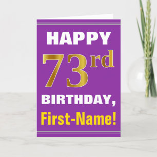 Bold, Purple, Faux Gold 73rd Birthday w/ Name Card