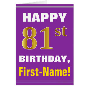 Bold, Purple, Faux Gold 81st Birthday w/ Name Card