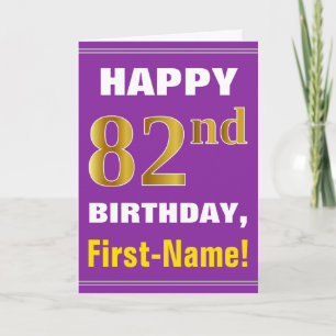Bold, Purple, Faux Gold 82nd Birthday w/ Name Card
