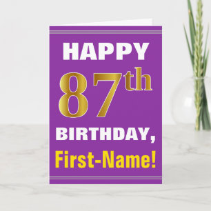 Bold, Purple, Faux Gold 87th Birthday w/ Name Card