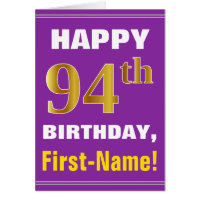 Bold, Purple, Faux Gold 94th Birthday w/ Name Card