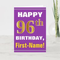 Bold, Purple, Faux Gold 96th Birthday w/ Name Card