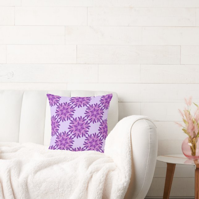 Bold Purple Floral Pattern Accent Throw Pillow (Couch)
