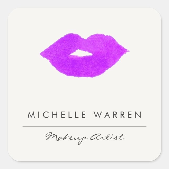 Bold Purple Lips Watercolor Makeup Artist Square Sticker (Front)