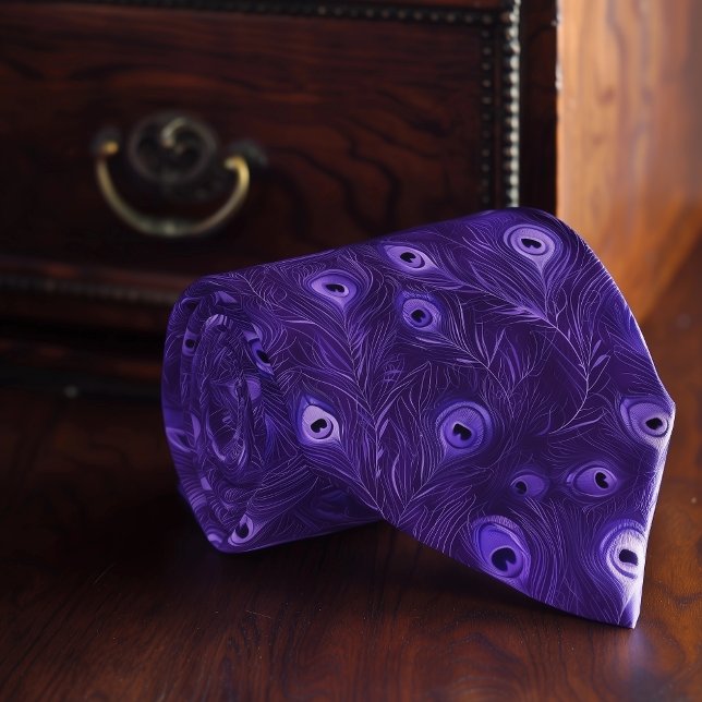 Bold Purple Necktie With Stylised Peacock Feathers (Creator Uploaded)