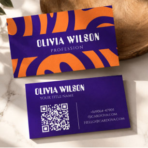 Bold Purple & Orange Abstract QR Code Business Card