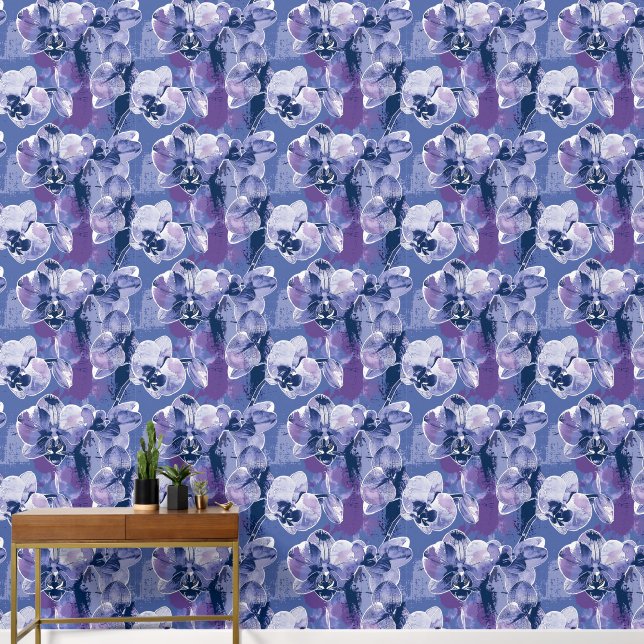 Bold Purple Orchid Floral Botanical Removable Wallpaper (Hallway)
