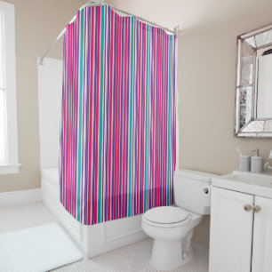 Bold Purple, Pink and Turquoise Vertical Stripes Shower Curtain