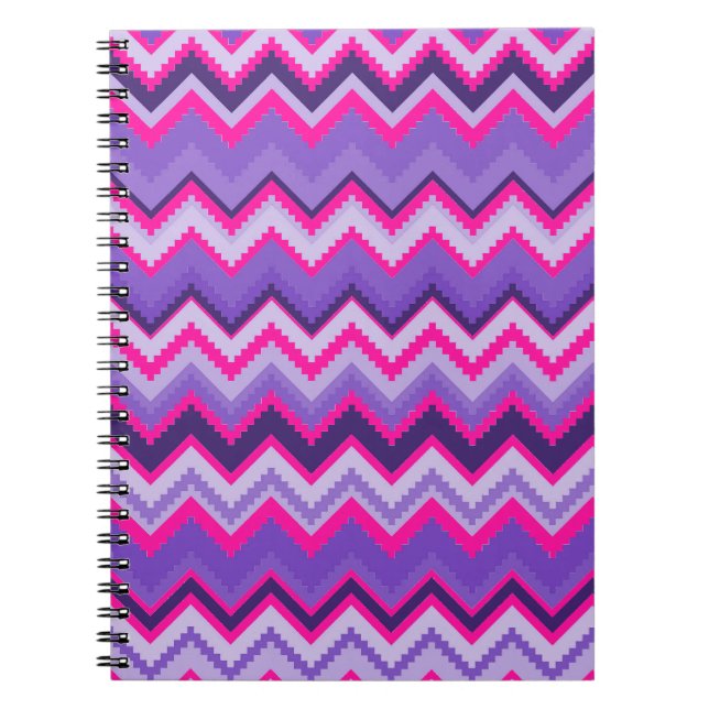 Bold Purple Pink Tribal Chevron Zig Zags Spiral Notebook (Front)