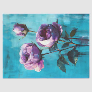 Bold Purple Roses on Blue Decoupage Tissue Paper