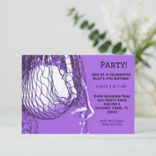 Bold Purple Volleyball Birthday Party  Invitation