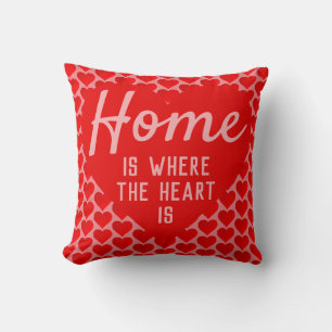 Bold Quote Home is Where The Heart Is - Red & Pink Cushion
