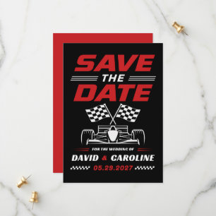 Bold Race Car Black and Red Wedding Save The Date
