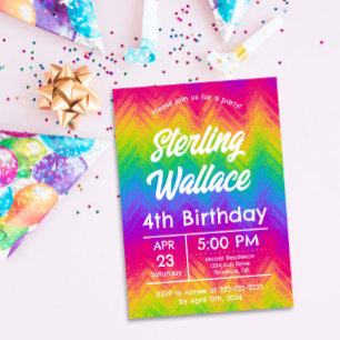 Bold Rainbow Chevron Birthday Party Custom Invitation