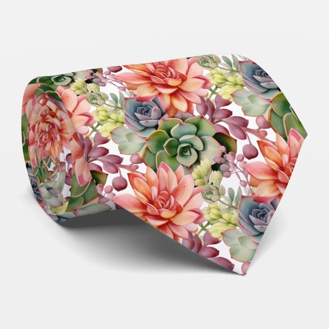 Bold Rainbow Colourful Cowboy Succulents Tie (Rolled)
