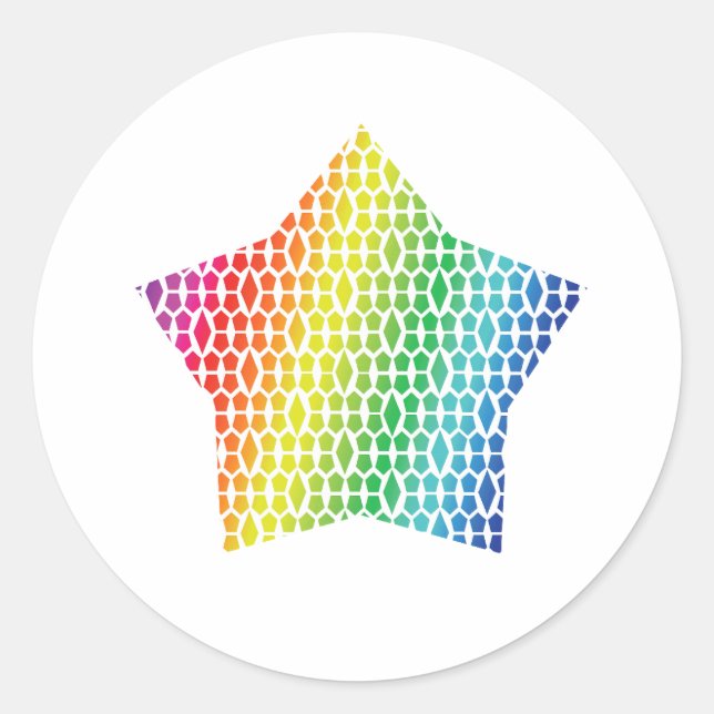 Bold Rainbow Honeycomb and Diamond Pattern star Classic Round Sticker (Front)