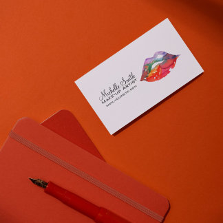 Bold Rainbow Lips Watercolor Drawing Beauty Makeup Business Card
