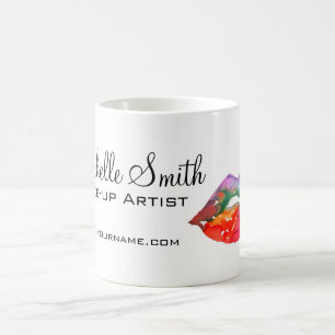 Bold Rainbow Lips Watercolor Drawing Beauty Makeup Coffee Mug