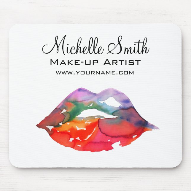 Bold Rainbow Lips Watercolor Drawing Beauty Makeup Mouse Pad (Front)