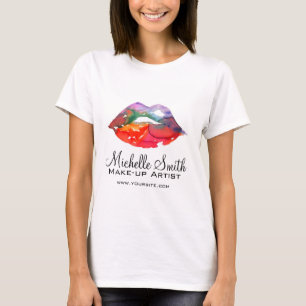 Bold Rainbow Lips Watercolor Drawing Beauty Makeup T-Shirt