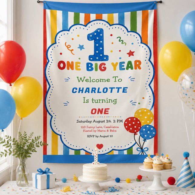 Bold Rainbow One Big Year  1st Birthday party Banner (Bold Rainbow One Big Year 1st Birthday party Banner
)